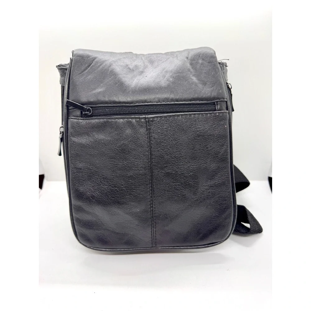 Buxton Black Genuine Leather Crossbody Bag Messenger Travel Multi-Pocket‎ Slim